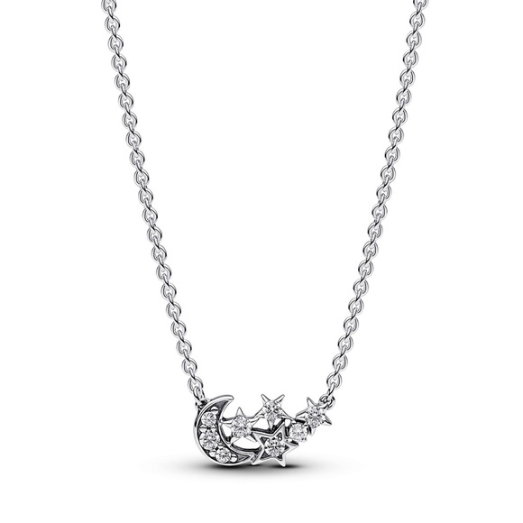 Elegant Silver Moon and Stars Necklace - Picture 1 of 1